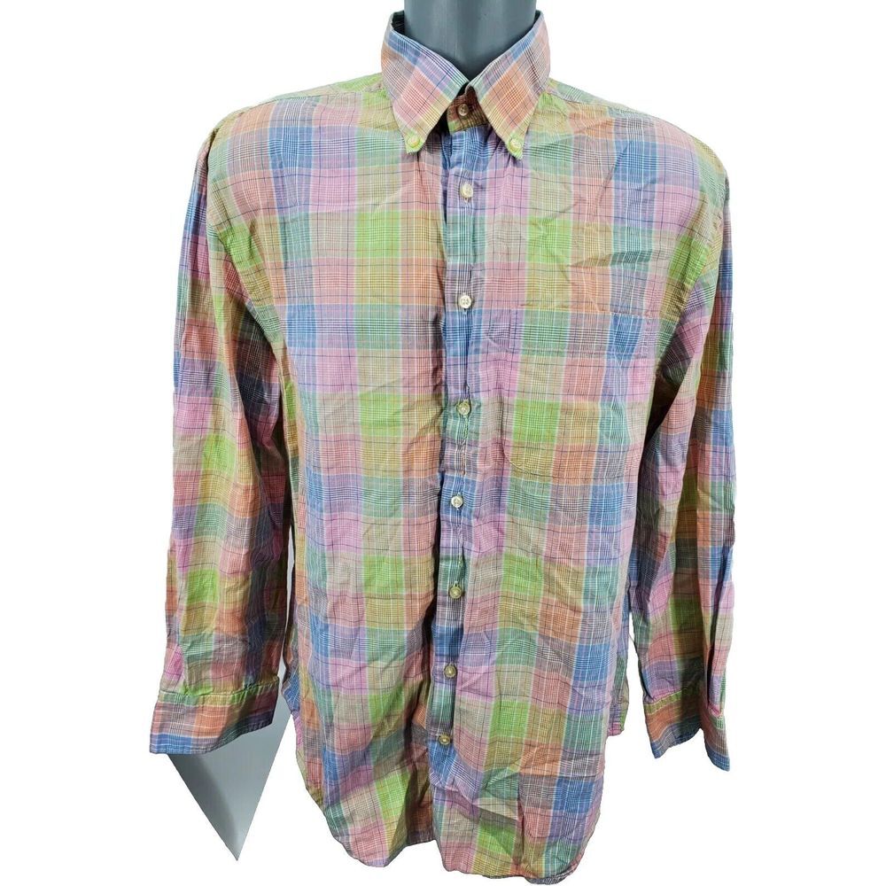 Peter Millar Button Down Shirt Men's Size Large Plaid Pastel Pink Easter Great